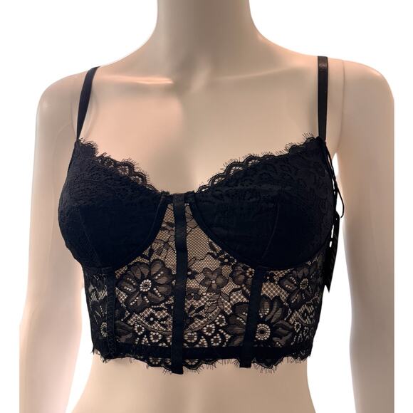 NEW DR DRESSIN Black Floral Laced Up Adjustable Strap Bralette Corset Size XS - Picture 3 of 6